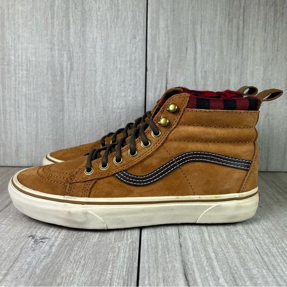 Vans SK8-Hi MTE Tan High-Top Sneaker Brown Suede Plaid Boot Women’s Size 8.5 - Picture 2 of 10